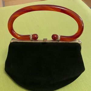 Vintage Empress Black Velvet Handbag with Amber Lucite Handle